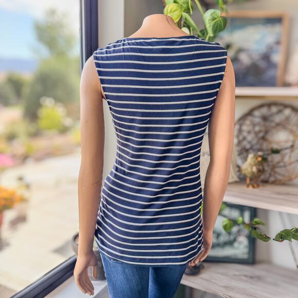 Banana Republic Navy & White Striped Twist Strap Sweetheart Tank Blouse, Medium - Picture 5 of 10